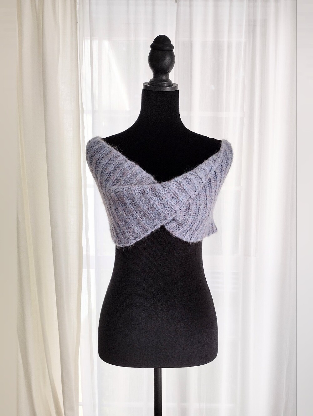 Cozy Knit Off-Shoulder Crop Wrap - Lavender Gray
